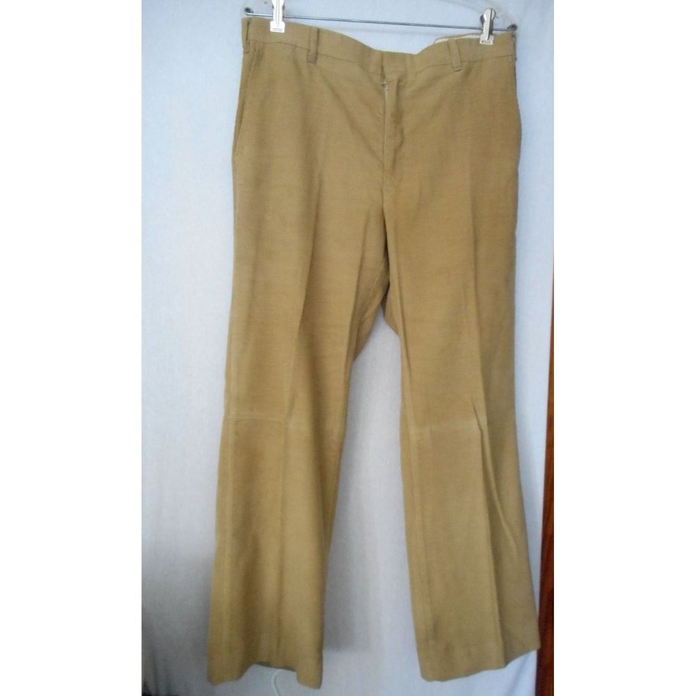 Beige/Khaki Tan lightweight thin corduroy flat front Pants Men's W 36